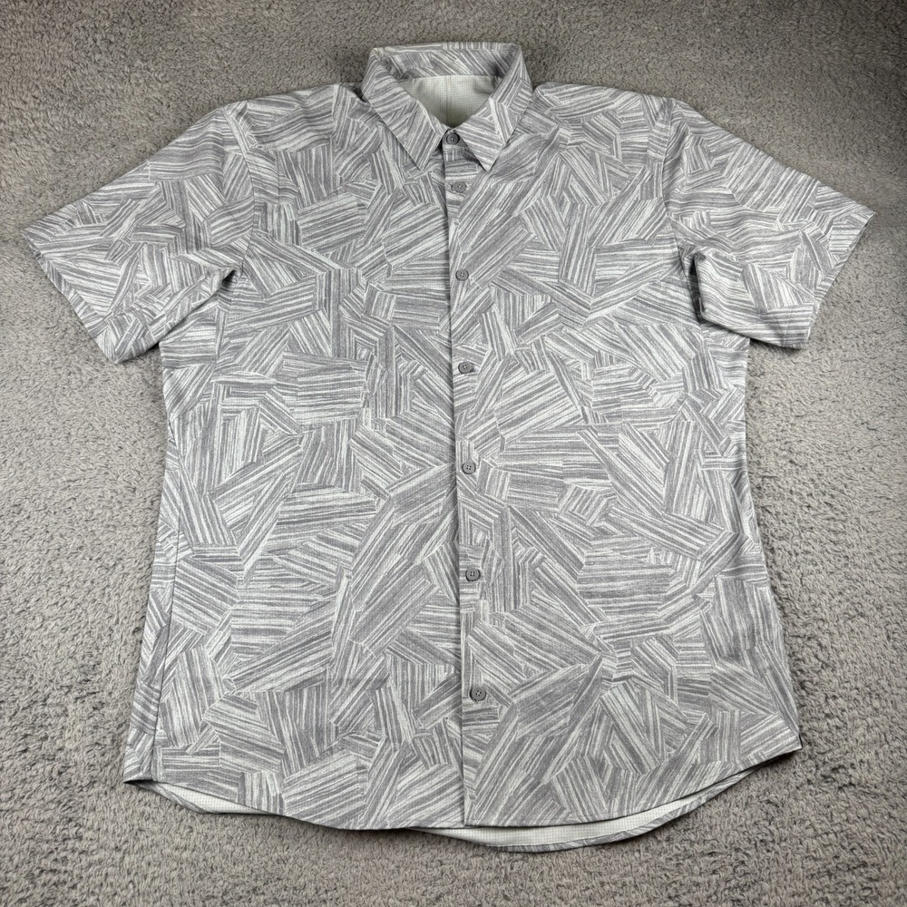 Lululemon Airing Easy Shirt Mens L/XL Grey Performance Stretch Preppy Button Up